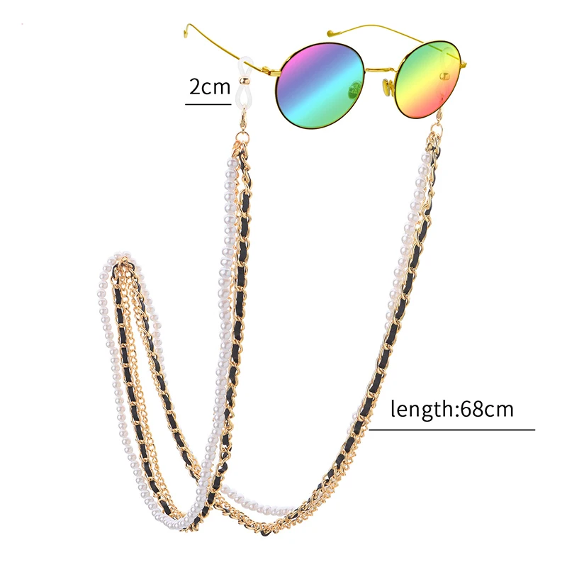 

Fashion Eyeglass Chains for Women Pearl Sunglasses Chains Glasses Cord Holder Pearl Leather Glasses Chain Eyewear Lanyard