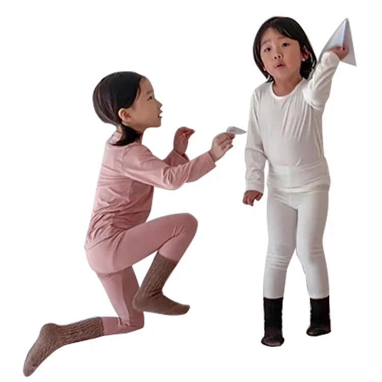 

2021 Autumn Korea Children's Wear Modal Boys Girls Solid Color Homewear Kids Pajamas