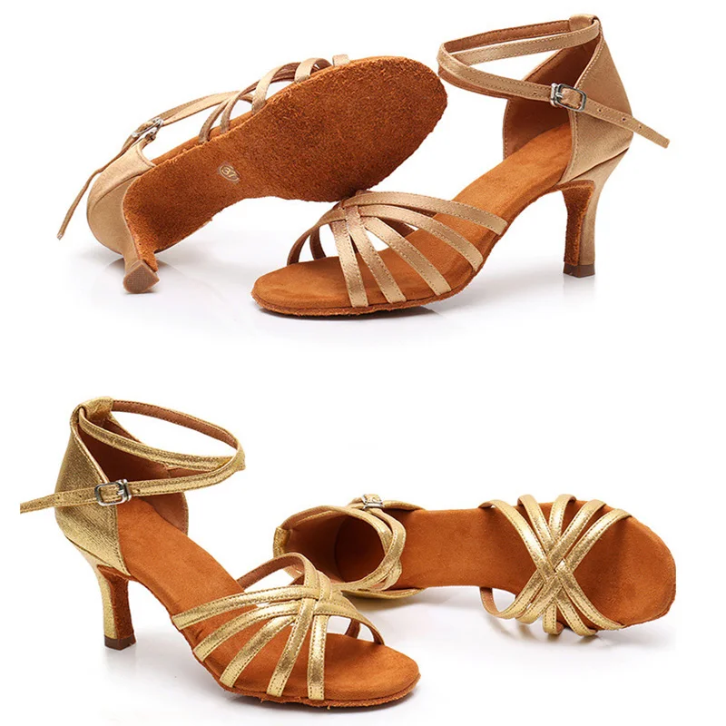

USHINE Professional Heel 7cm/5cm Satin Without Knot Salsa Tango Ballroom Latin Dance Shoes Woman Zapatos De Baile Latino Mujer