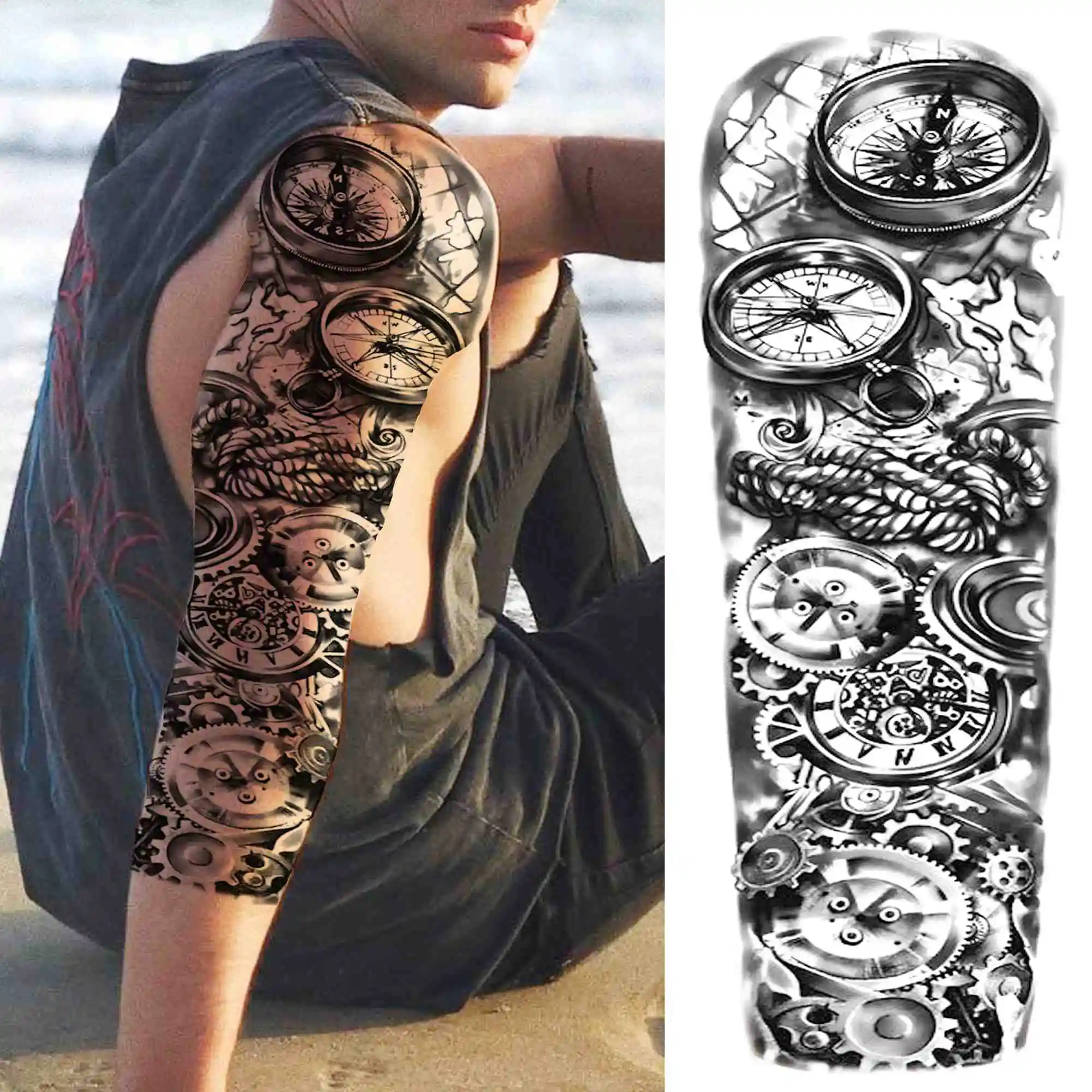 

Tribal Maori Temporary Tattoo Sleeve For Men Women Adult Wolf Lion Tattoos Sticker Black Large Turtle Tiki Fake Tatoos Supplies