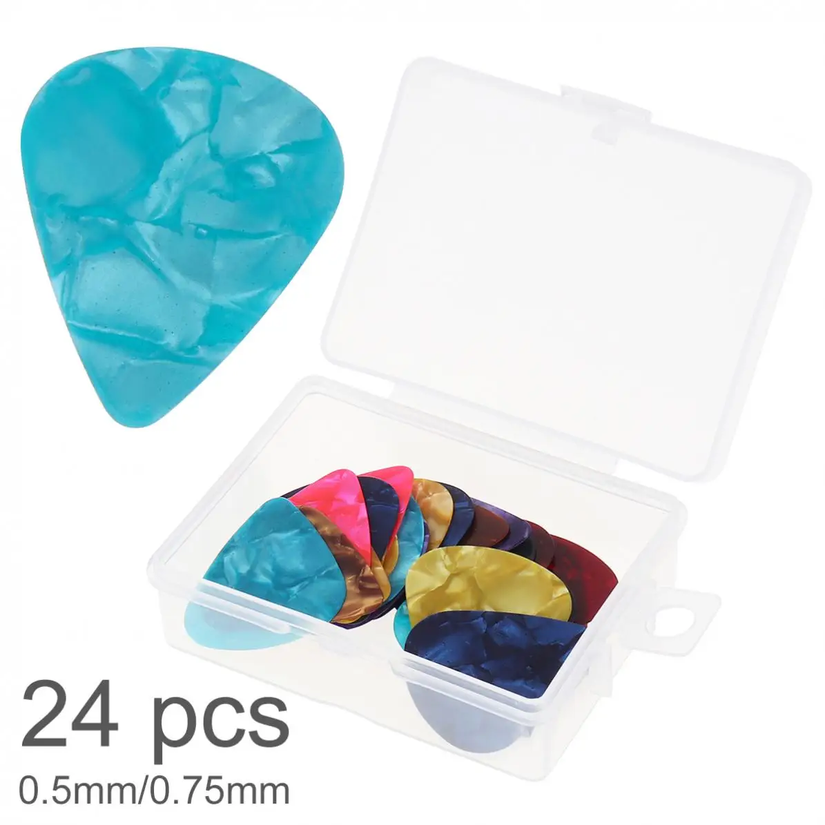 

24pcs Durable Celluloid Guitar Picks 0.5mm 0.75mm Smooth Celluloid Ukulele Guitar Plectrum with Box