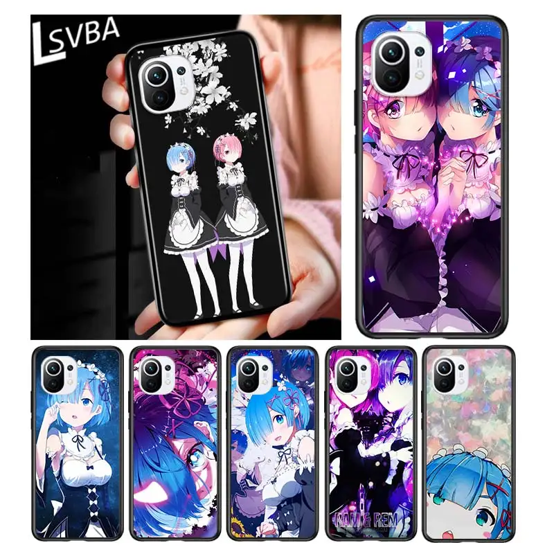 

Anime RE ZERO Ram Rem for Xiaomi Mi 11 10T Note 10 Ultra 5G 9 9T SE 8 A3 A2 A1 6X Pro Play F1 Lite 5G Black Phone Case