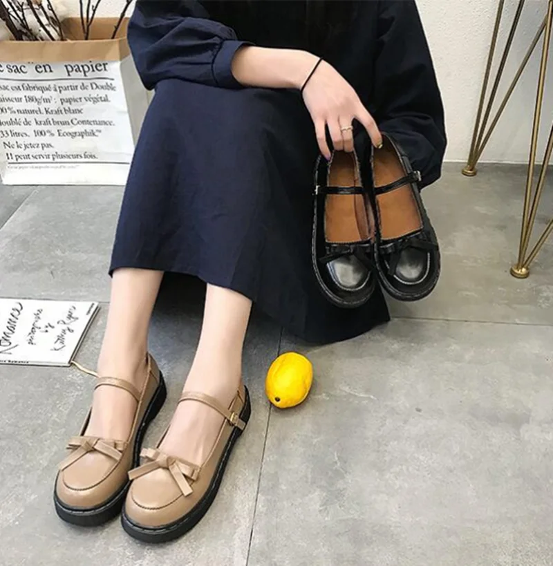 

cute bowknot buckle women shoes vintage round head kawaii shoes loli cosplay Japanese sweet lolita shoes kawaii girl