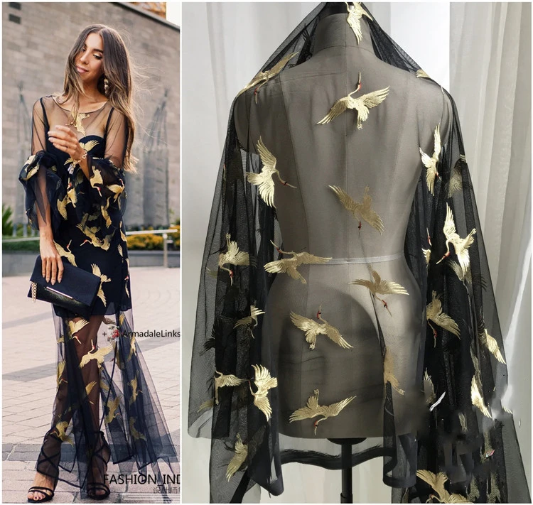 Новое подиумное вышитое кружевное платье сделай сам газовое черное с краном