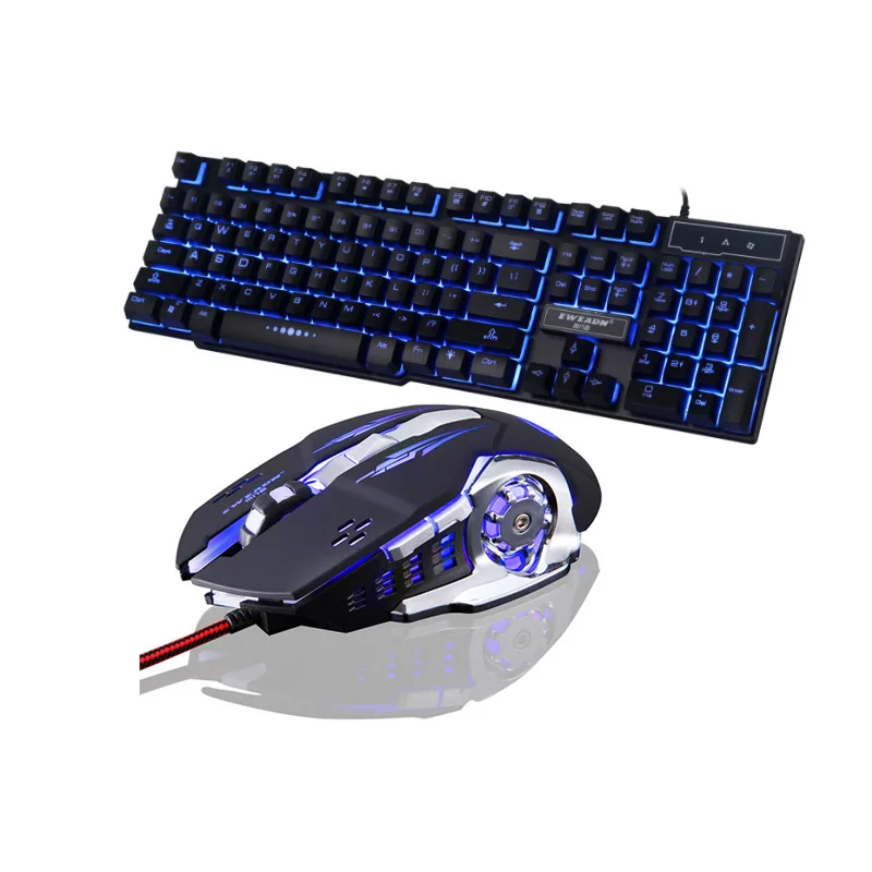 Проводная Механическая клавиатура Мышь комплект Подсветка 104 ключи