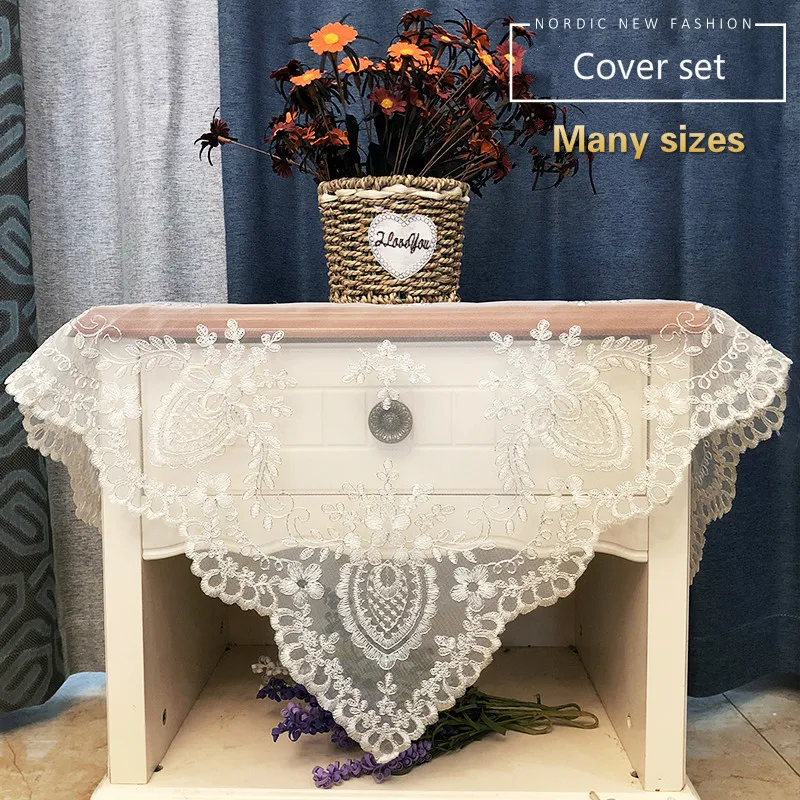 

European Mesh Gauze Embroidery Center Flower Exquisite Tablecloth Set Furniture Electrical Cover Cloth Party Banquet Decoration