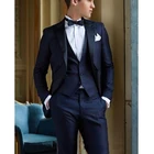Индивидуальное изготовление, темно-синий итальянский дизайн, свадебные смокинги для мужчин, облегающая одежда для жениха, 3 предмета, костюмы для вечеринок, комплект из Блейзера