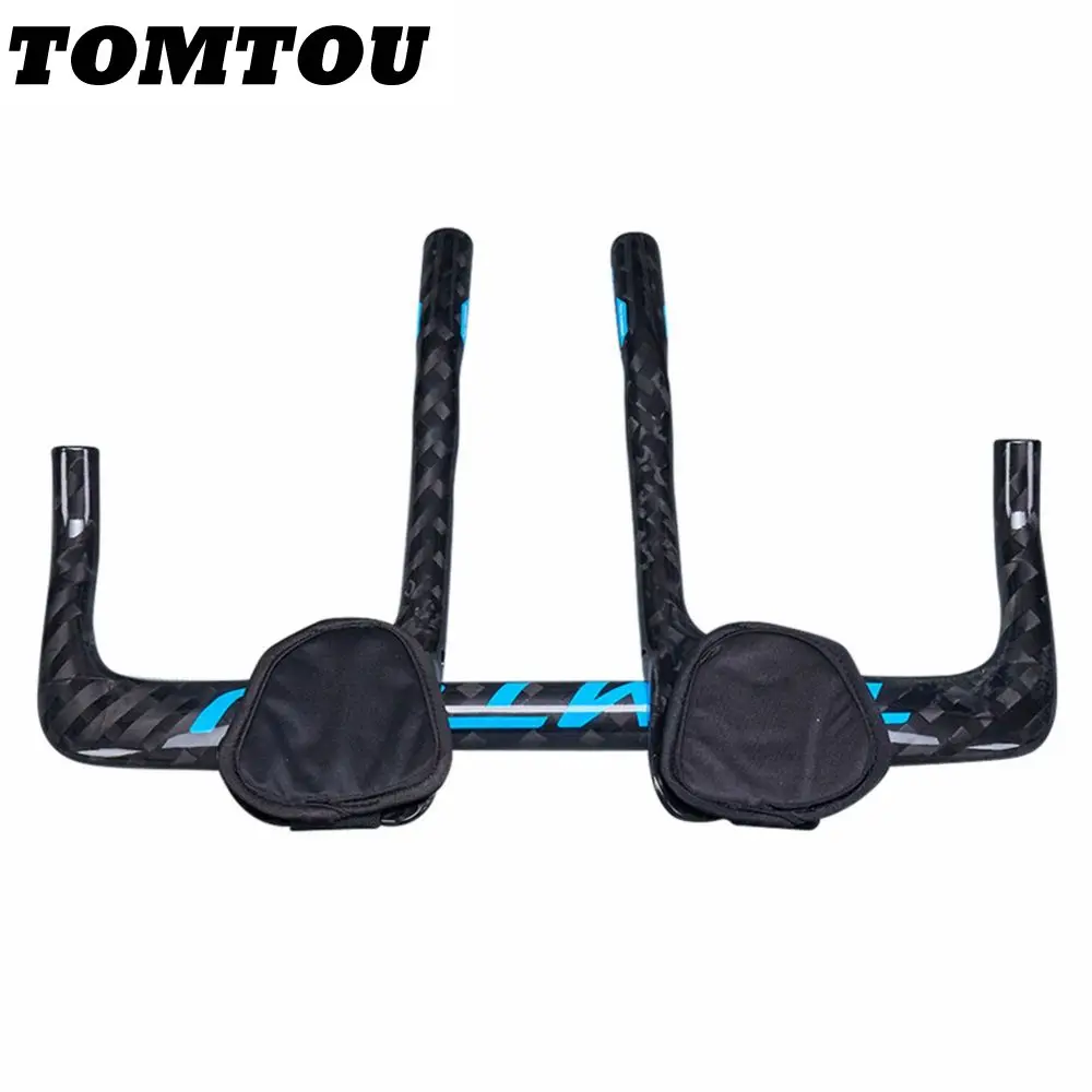 

TOMTOU Glossy 12K Carbon Road Bicycle TT Bar Highway Rest Handlebar Aero TT Bike Trial Handle Bar Bicycle Parts Sets Blue LOGO