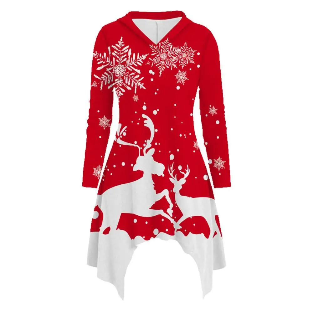 Женское зимнее вечерние чное платье с капюшоном круглым вырезом и длинным