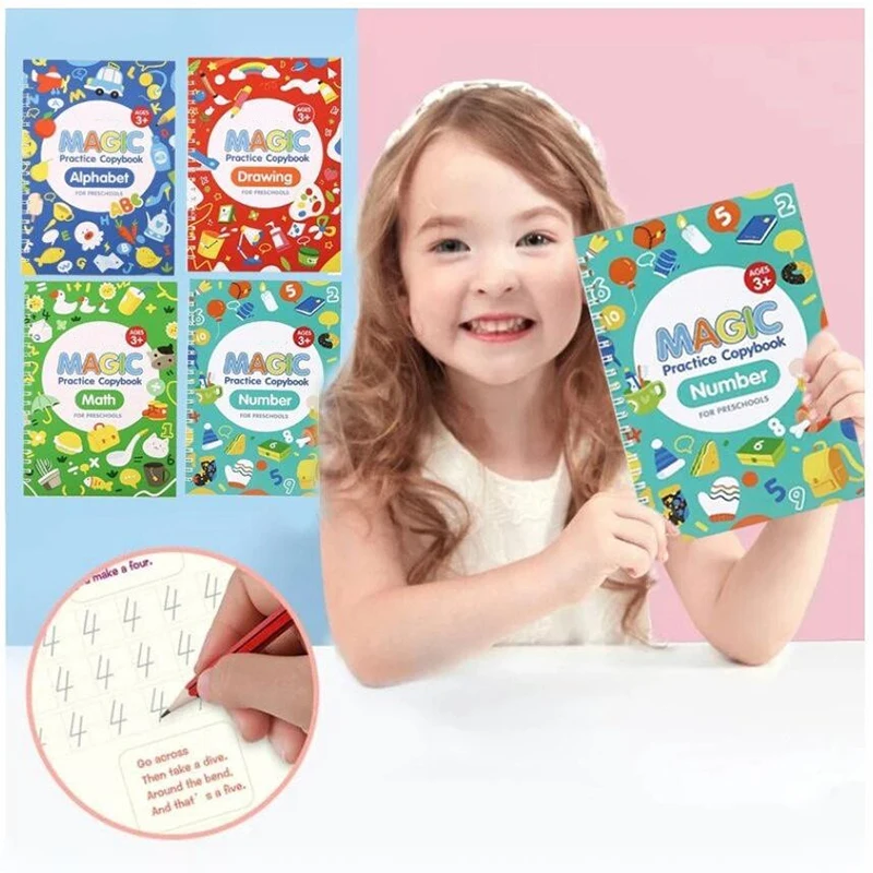 

Magic Practice Copybook Set Portable Handwriting Workbook Reusable Tracing Groovebook Magic Learning Stationery M09