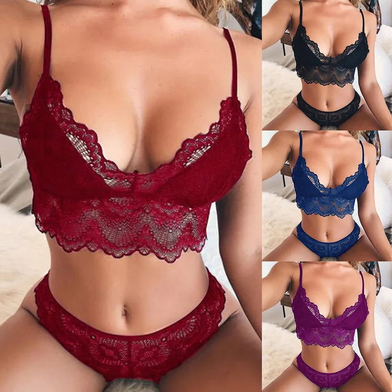 

Sexy Women Underwear Bra Sexy Lingerie G-string Thong Nightwear Lace Flower Clothes Set Sleepwear Push Up Two Piece Sets