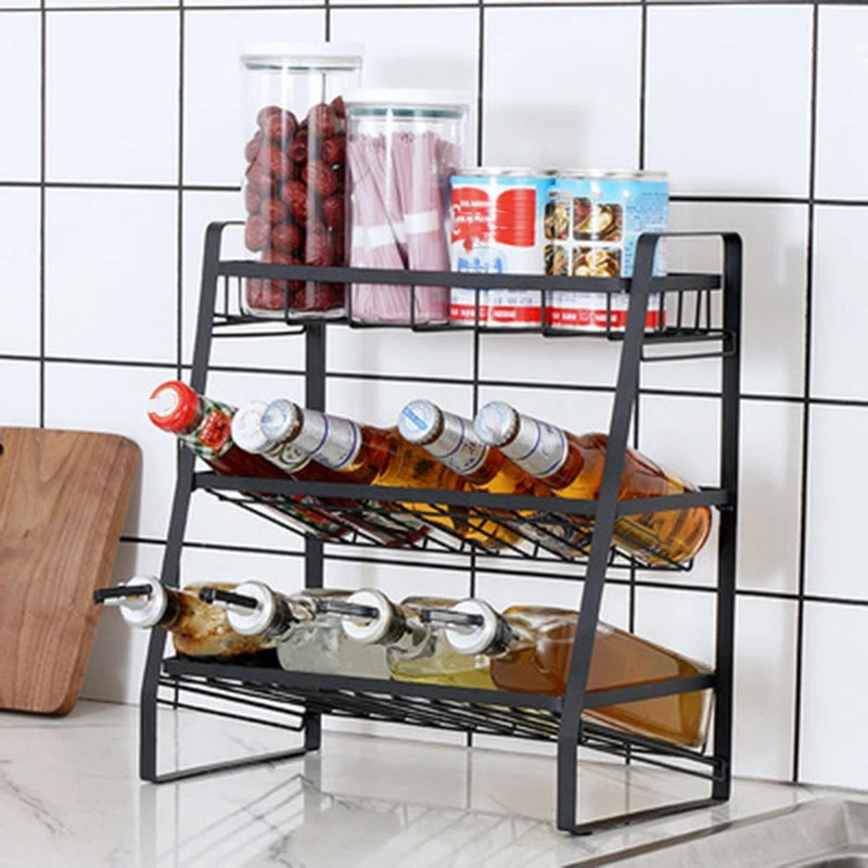 

ABZS Spice Rack Three-Layer Seasoning Rack Kitchenware Holder Table Top Organizer Iron Kitchen Supplies Detachable