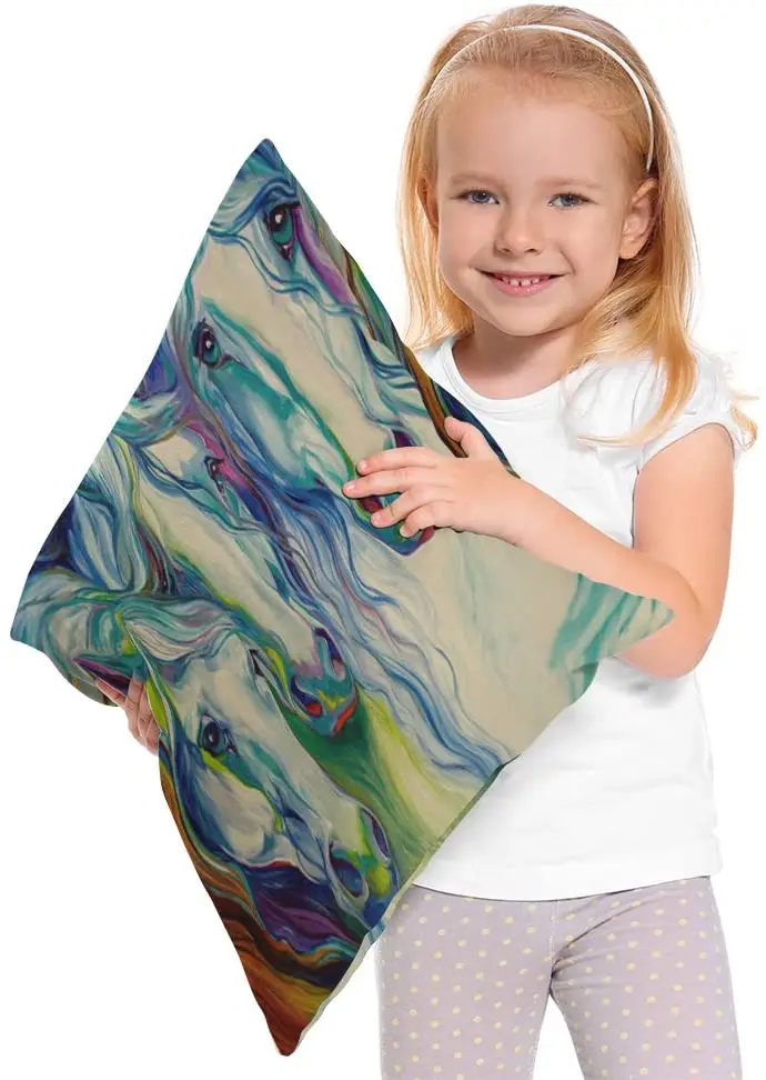 

Moslion Watercolor Horse Pillow,Home Decorative Throw Pillow Cover Cotton Linen Cushion for Couch/Sofa/Bedroom/Livingroom