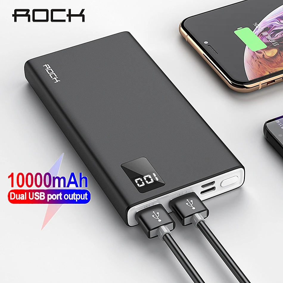 ROCK power Bank для xiaomi mi iPhone mi ni Digital Pover Bank 10000 мАч тонкий внешний аккумулятор Внешняя батарея повербанк Быстрая зарядка