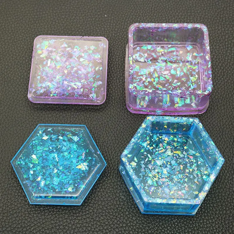 

Hexagon Storage Box Epoxy Mould Crystal UV Mirror Handmade DIY Table Desktop Decoration Making Plum Square RoundJ Jewerly Mold