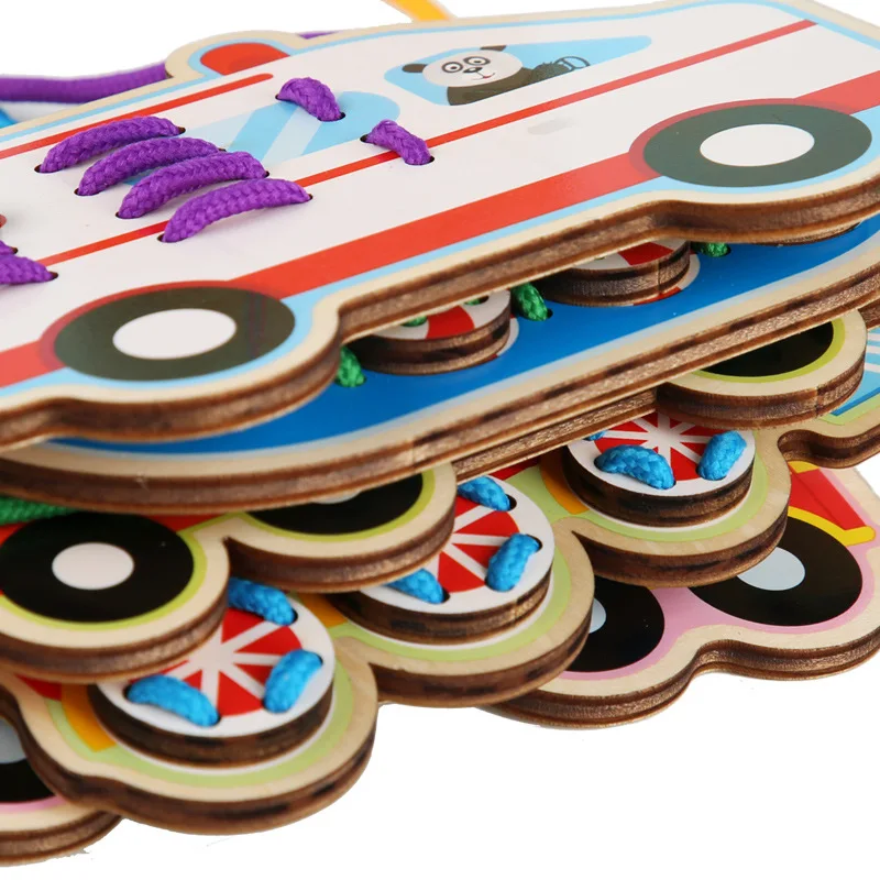 

Montessori Baby Wooden DIY Stringing Game Rope Toys Animal Fruit Traffic Learning Educational Toys For Children Games For Kids