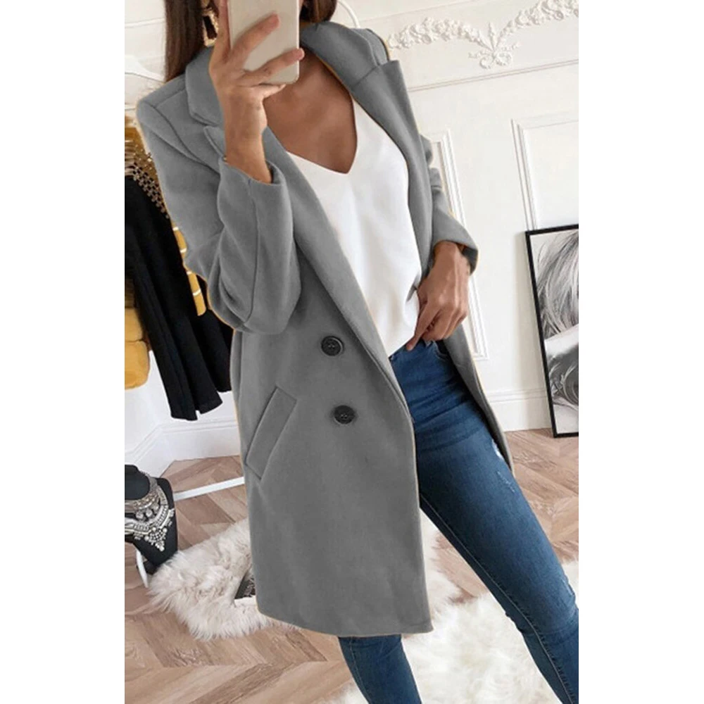 gray Женское Смешанное пальто Женская куртка пальто 5XL Плюс размер длинный рукав отложной воротник куртка Элегантные женские пальто AM1177 - Цвет: gray