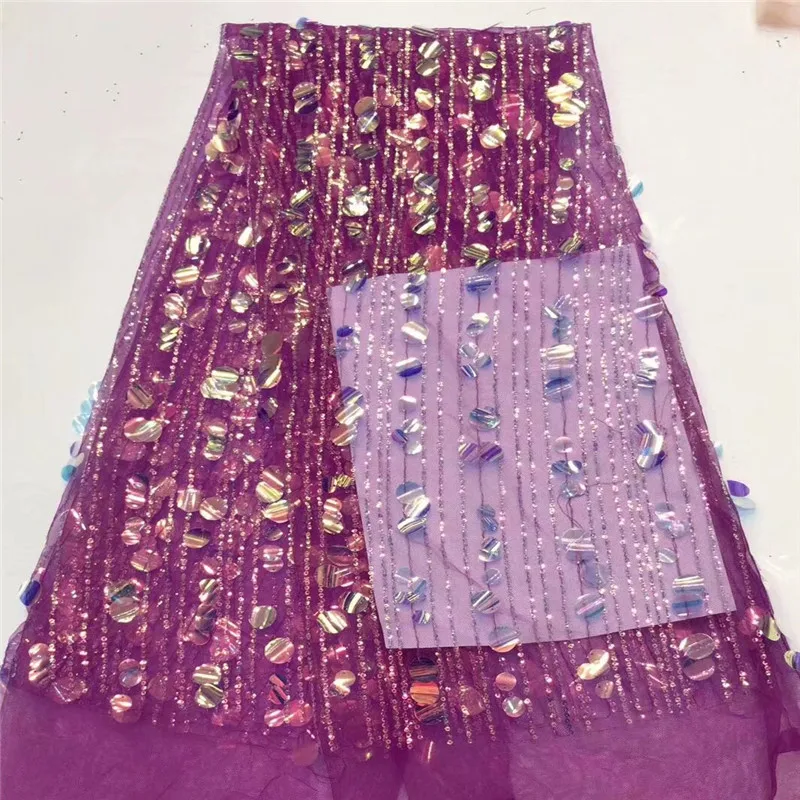 Фиолетовая Высококачественная африканская кружевная ткань с большими блестками