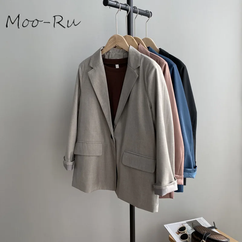 Moo Ru 2020 Весенний Новый однотонный блейзер с длинными рукавами|Женские пиджаки| |
