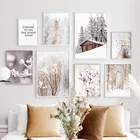 Зимнее дерево, лес, дом, пейзаж, настенная живопись, холст, скандинавские постеры и принты, настенные картины для декора гостиной