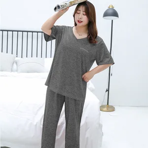 Oversize XL-4XL Women Short Sleeve 2Pieces Pajama Set Cationic Summer SleepwearCasual Nightwear Home Clothes Pijama Pyjama