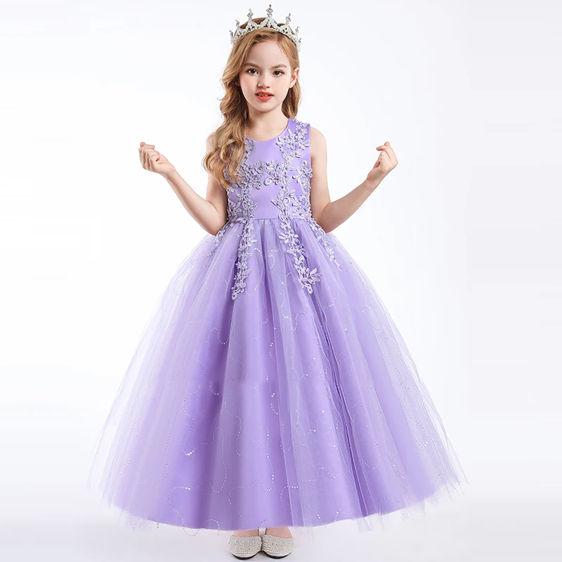 

White Wedding Bridesmaid Children Princess Birthday Party 4 14 Years Summer Dress Gown Lace Long Vestidos Baby Girls Clothes