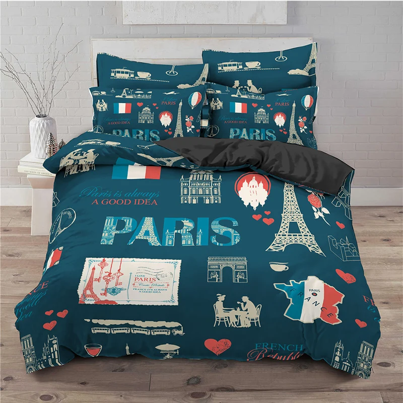 Комплект постельного белья с принтом Парижской башни двойное покрывало для