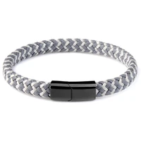 braided genuine leather%c2%a0bracelet magnetic clasp stainless steel two color distinctive charm high quality gifts for men