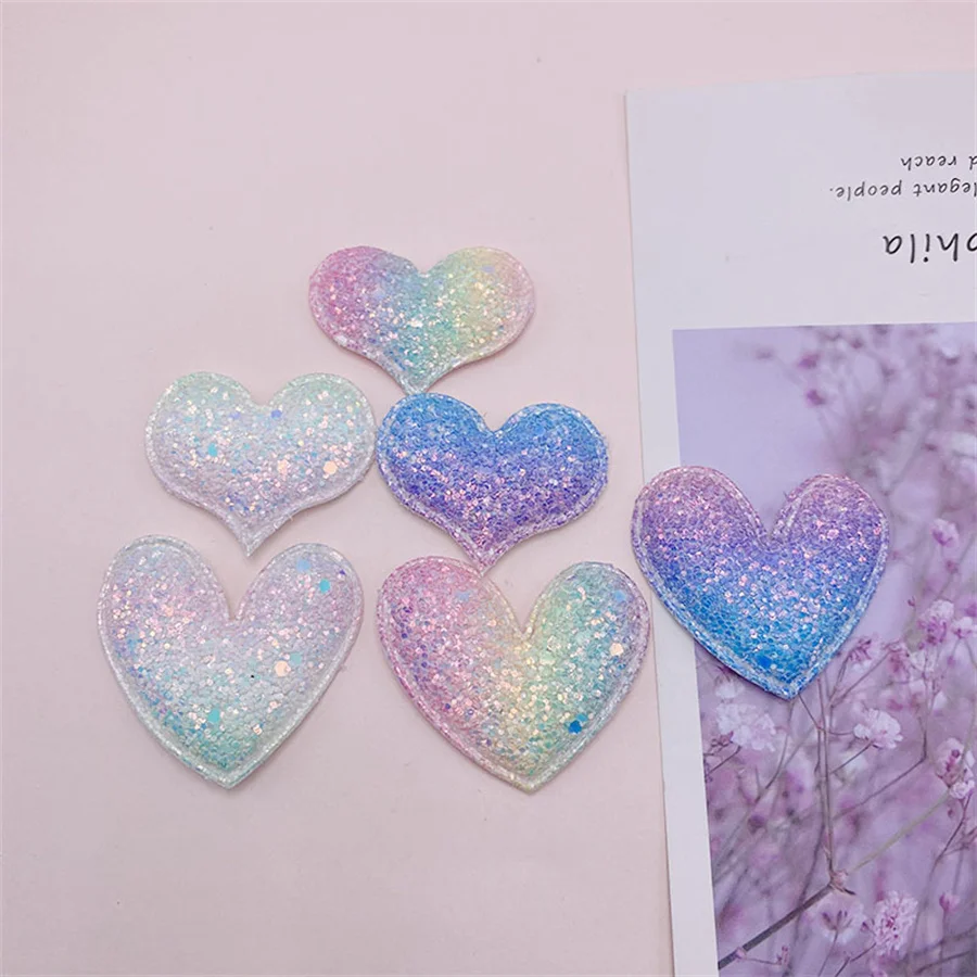 

30Pcs/Lot Glitter Shiny Heart Padded Appliques For Handmade DIY Clothes Hat Sewing Patches Kids Headwear Hair Clips Accessories