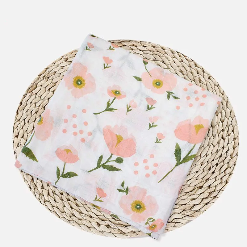 Pink Flower Хлопковое муслиновое детское одеяло с принтом лебедей и роз, детское постельное белье, пеленки для новорожденных - Цвет: Pink Flower