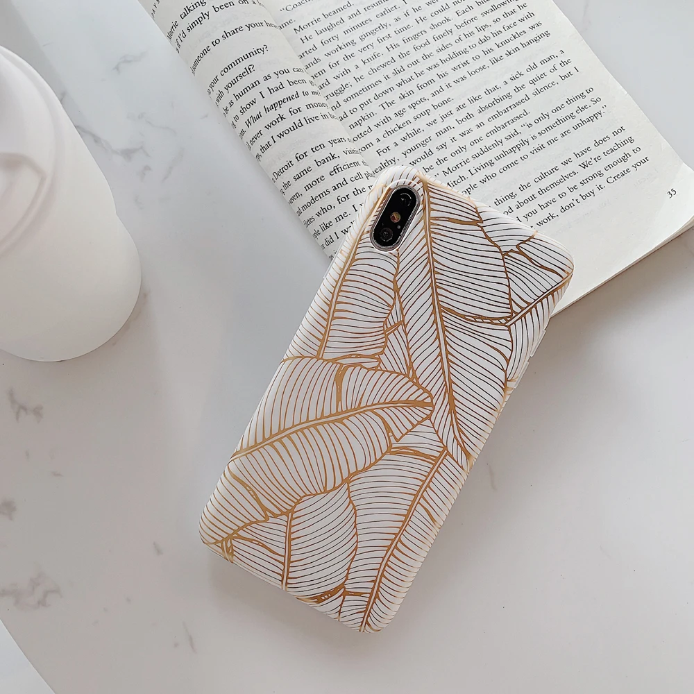 LACK Gold Plating Banana leaf Case for iphone 11 11Pro Max XS Max X XR 6 6S 7 Plus phone Case Luxury laser Back Cover Capa Coque
