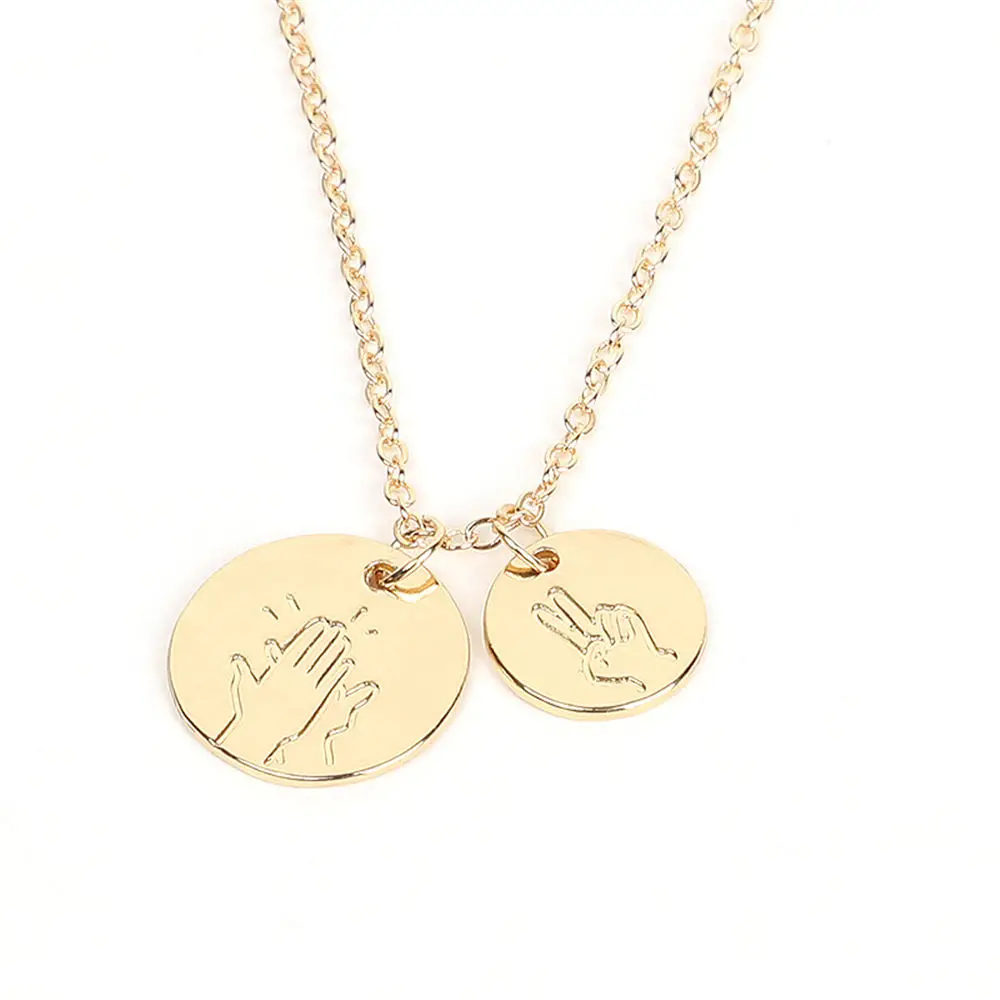 

Trendy Engrave Gestures Coin Necklace For Women New 2020 Geometric Initial Choke Necklace Clavicle Chain Couple Love Jewelry