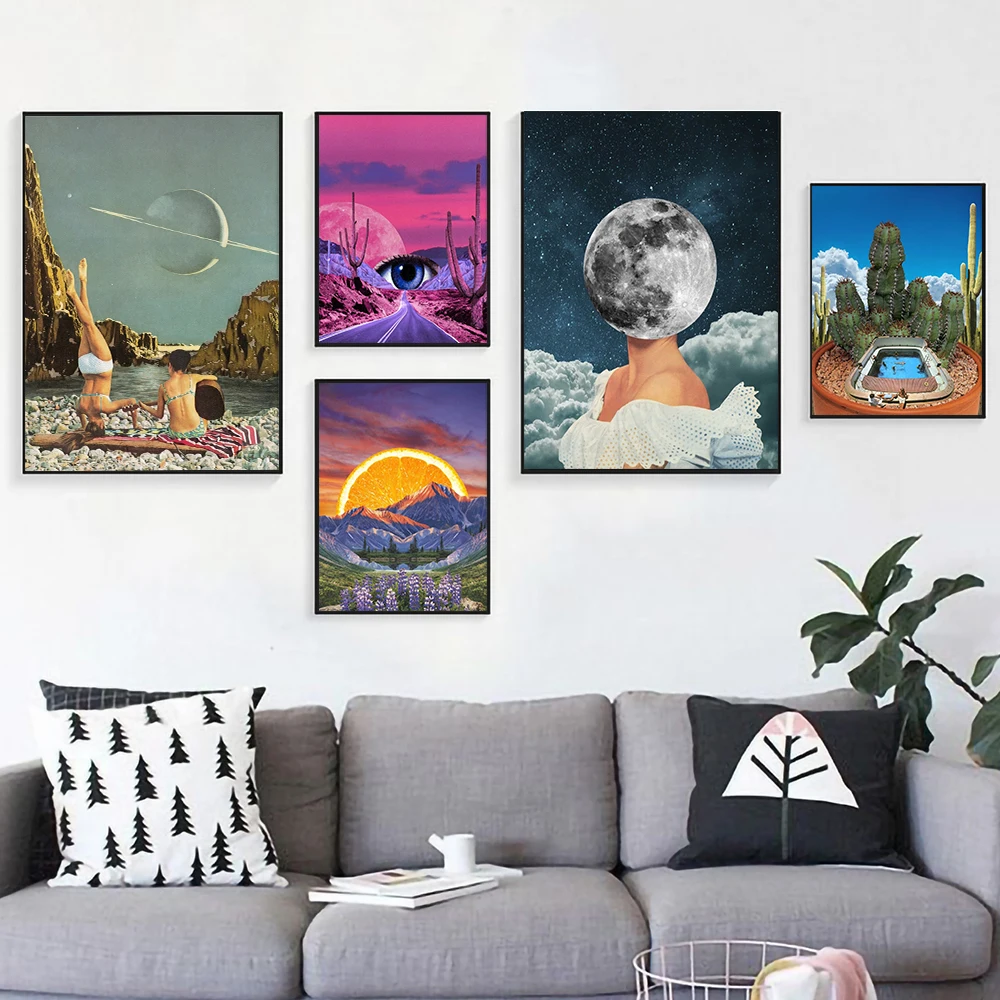 Картина из пастельных цветов на холсте натуральный пейзаж солнце луна