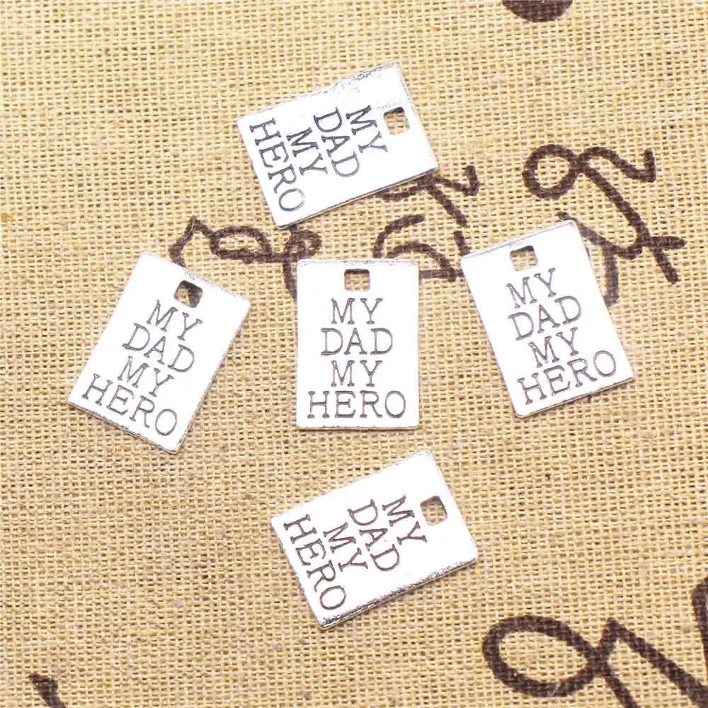 

5Pcs Couple Pendants Dad Hero Letters Charms Antique Silver Color 15X21mm