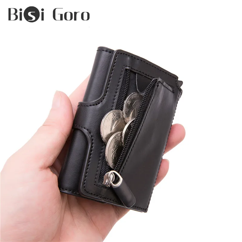 BISI GORO 2022 New Men Smart Wallet Button Money Bag Aluminum Box Case Card Holder Auto Pop-up RFID CardHolder Wallet Coin Purse