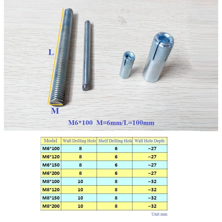 20Pcs/Lot Wall Mounted Floating Wooden Shelf Conceal Invisible Support Bracket Threaded Bolt With Expansion Anchor Nut | Обустройство