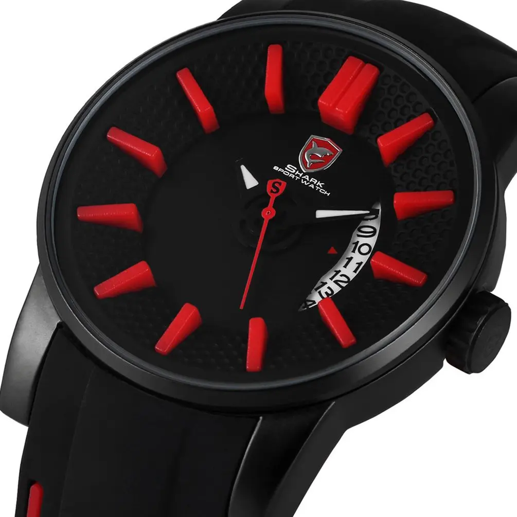 Red SH478 Серый риф акула спортивные часы черный 3D Специальный дизайнер лучший бренд класса люкс Дата силиконовый ремешок водонепроницаемые кварцевые мужские часы/SH477 - Цвет: Red SH478