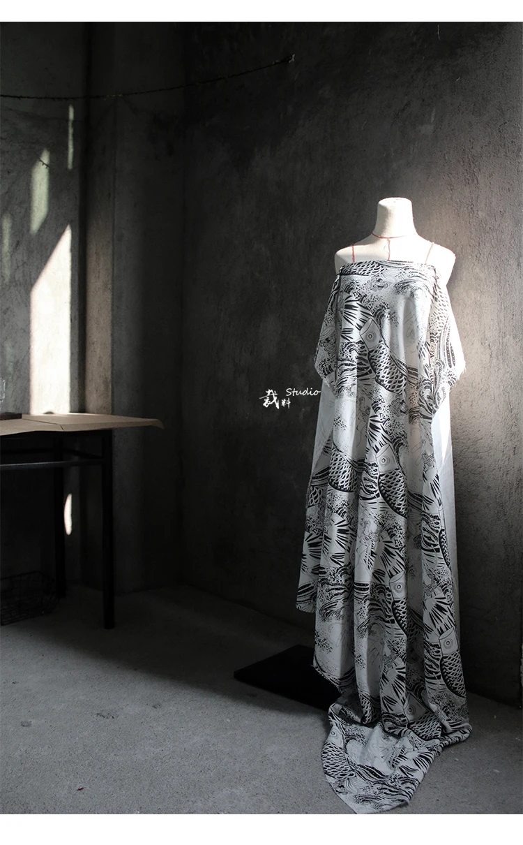 Хлопчатобумажная и льняная ткань с рисунком рыбы тканевая занавеска в японском