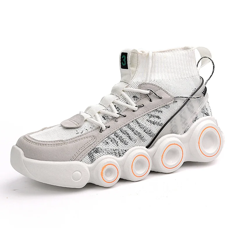 2021 New Summer Fashion High-Top Wheel Sneakers Casual Men Shoes Flying Weaving Breathable Outdoor Jogging Mesh Casual Shoes