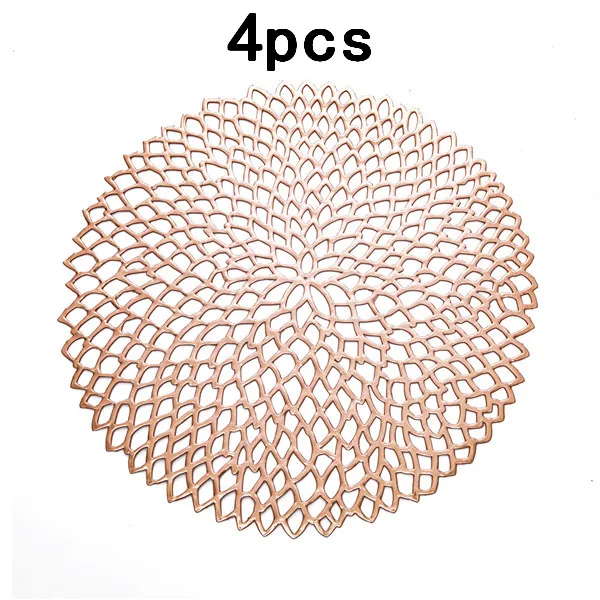 Rose gold 4pcs ПВХ пластиковые полые столовые приборы для обеденного стола теплоизоляционные Нескользящие круглые подставки для подстаканников настольные чаши коврики домашний декор 36 см 4 шт - Цвет: Rose gold 4pcs