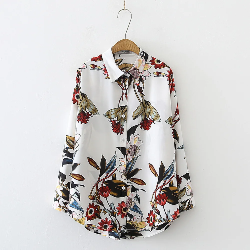 

2021 summer long sleeve Lapel floral print casual Top Shirt blouses et chemises vetement femme camisas de mujer Блузки