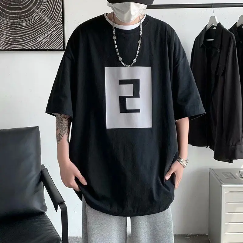 

Men's T Shirt Summer Short Sleeve O Neck Oversized XXXXL Print Solid Korean Fashion Harajuku Cotton Clothing Vintage Vogue Tops