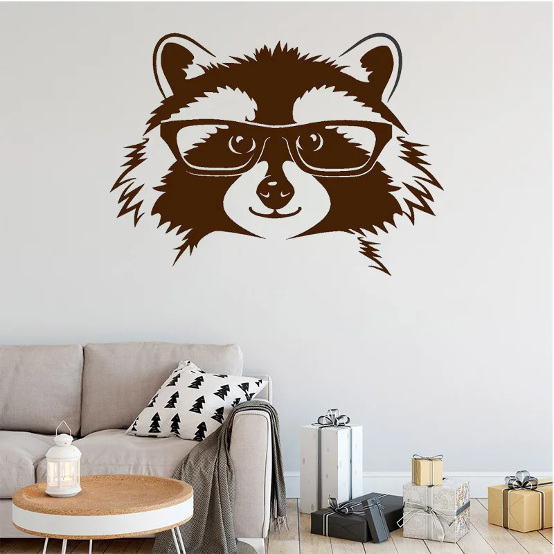 

Raccoon Decal Forest Animal Vinyl Wall Sticker Head Wear Glasses Kids Room Decoration Removable Home Decor Cute Funny Mural O217