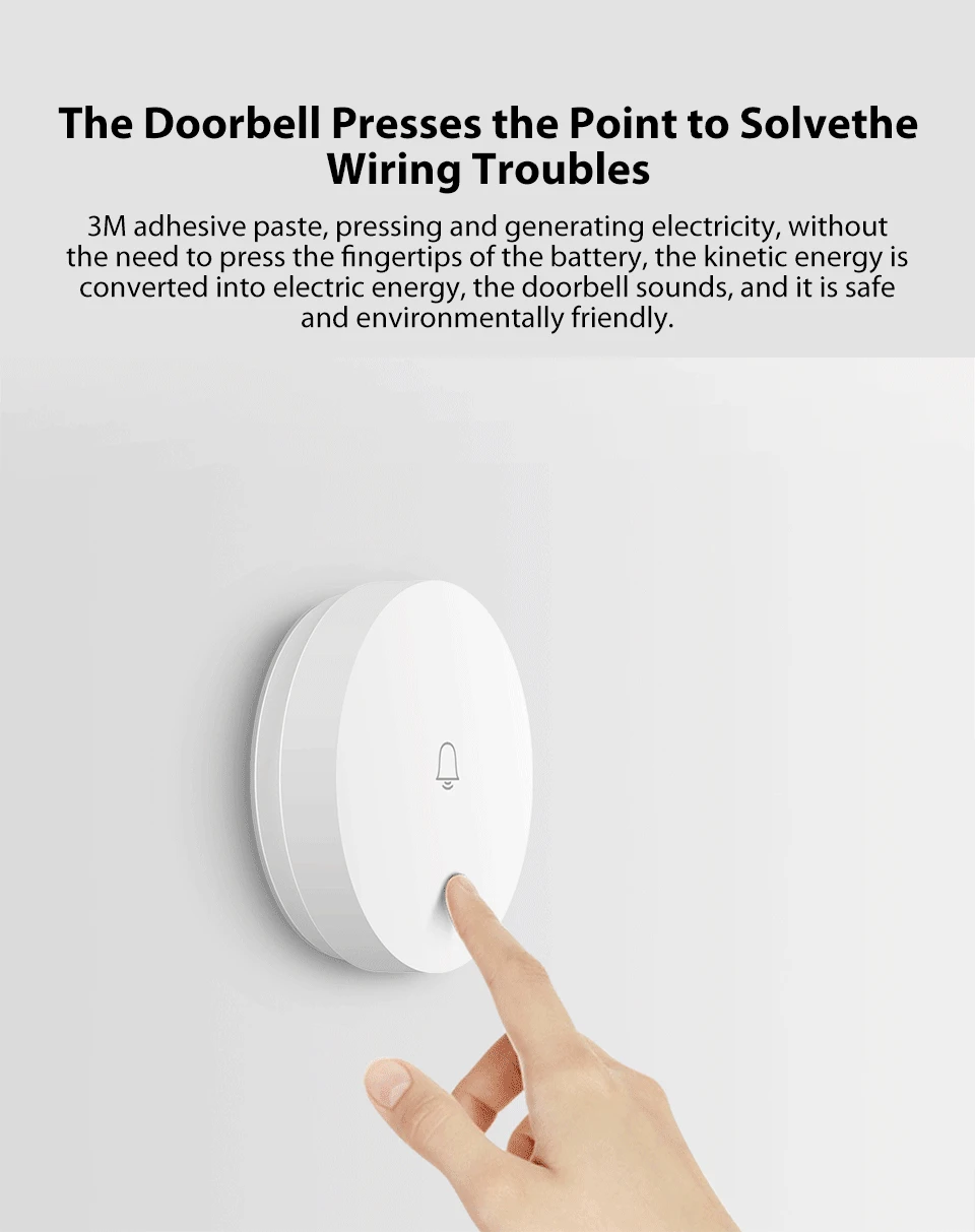 Xiaomi Mijia Linptech wifi самогенерирующий беспроводной дверной звонок работает с AC 110-240 в приложение Mijia Функция Смарт-управления памятью