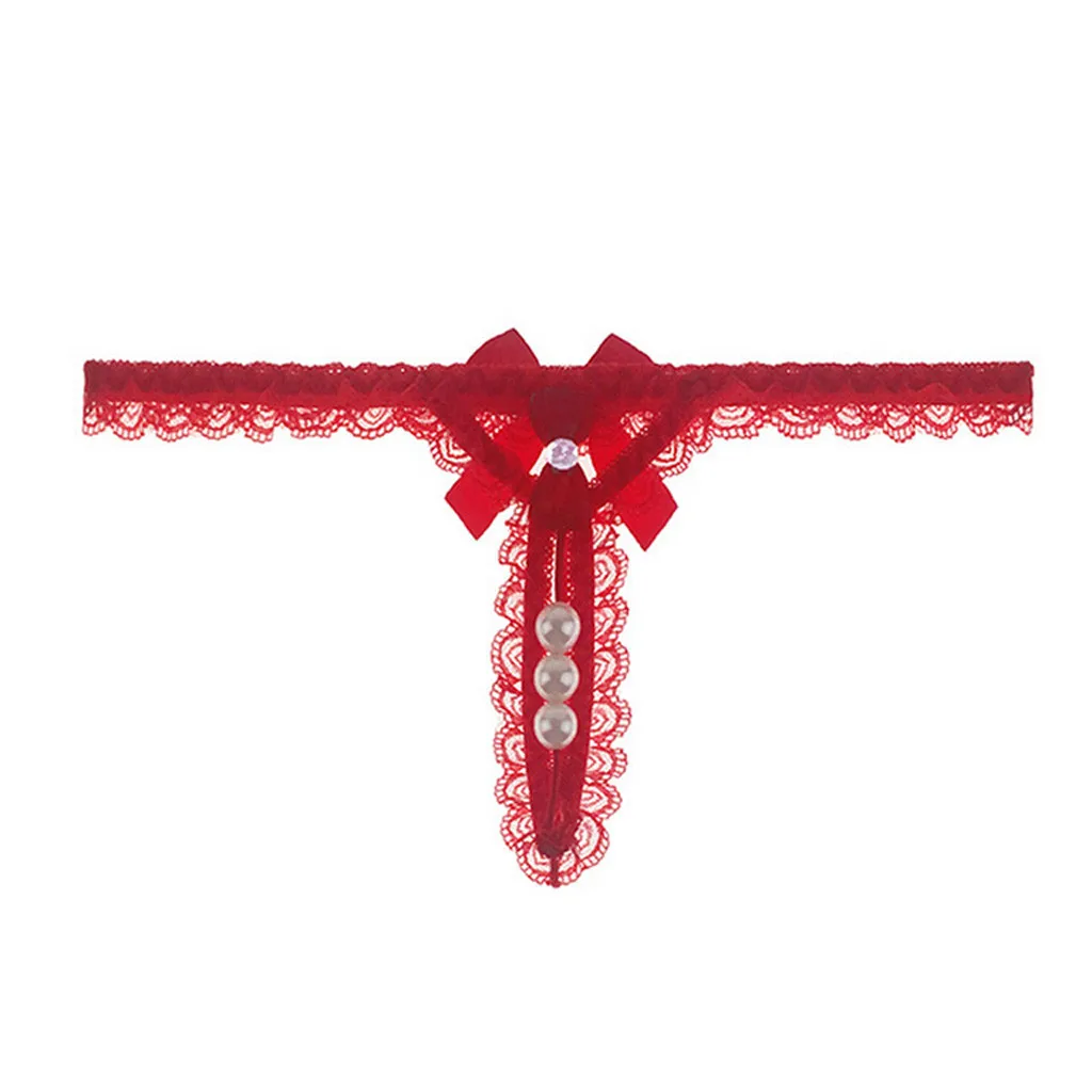 Женские жемчужные G-стринги ажурные трусики с бантом дизайнерское короткое