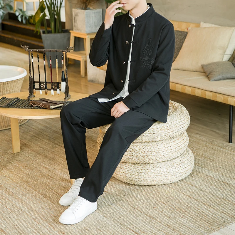 Осень-зима 2021 мужской костюм в китайском стиле Тан раньше комплект из двух
