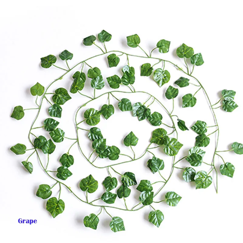 205cm green silk artificial hanging leaf garland 6 12pcs of plants vine leaves for home wedding party bathroom garden decoration free global shipping