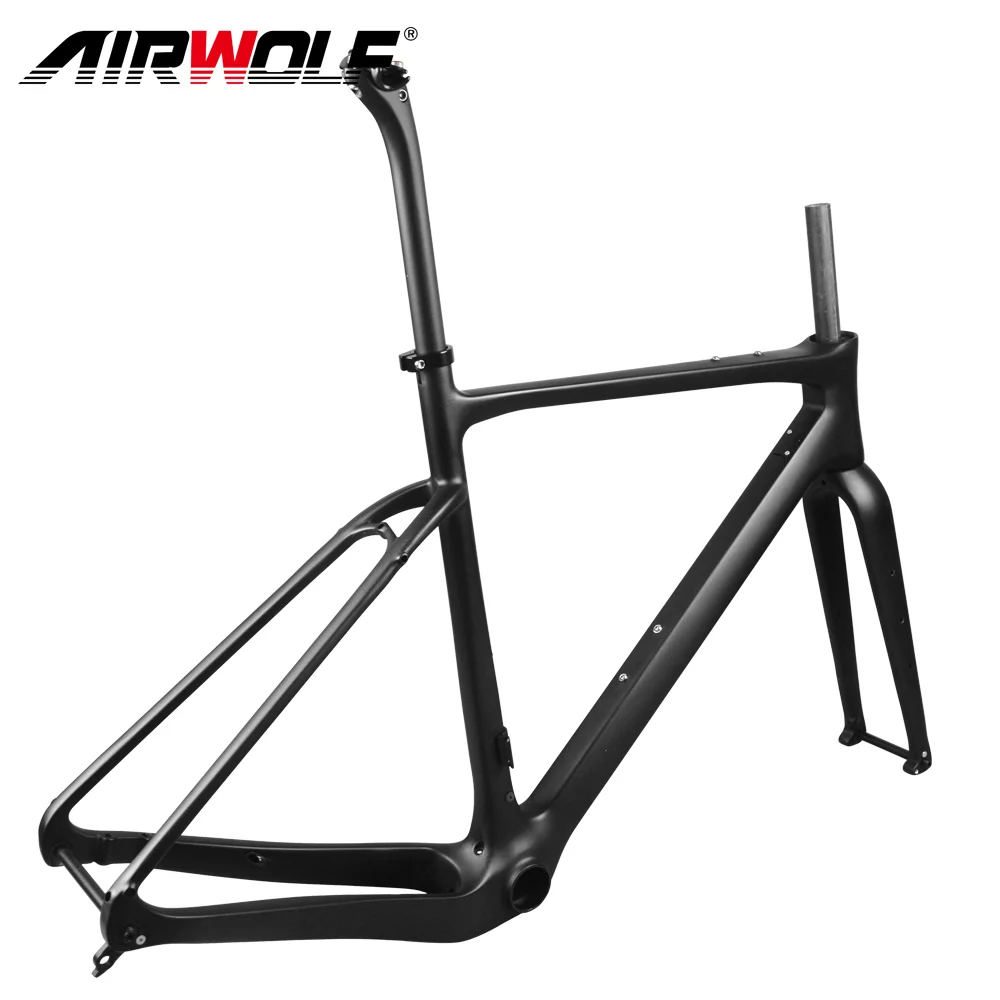 Дешево T1100 Toray полностью углеродное волокно гравий велосипедная Рама 700 * 40c сквозная ось 142*12 мм включая руль Frok Cyclocross рамы дорожного велосипеда