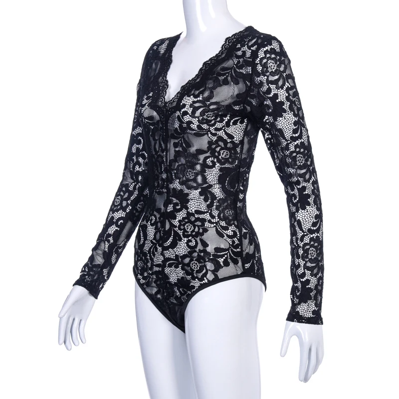 Женский Готический комбидресс Goth черный сексуальный кружевной с длинным рукавом