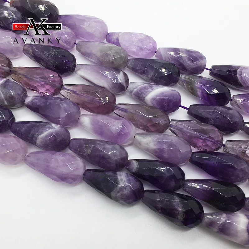 High Quality Natural Amethyst Purple Yaw Handmade Drop Beads Faceted Loose For Jewelry Making DIY Necklace Bracelet 15''12x26mm